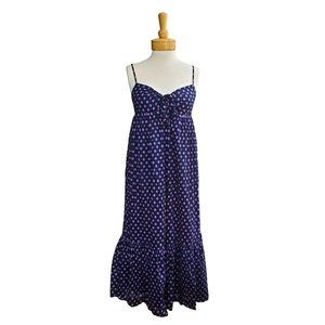 J Crew Sundress Navy Pink Print Straps Midi Smocked Tie Front Ruffle Casual Sz S